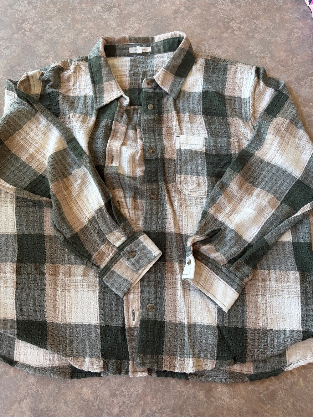 Maurices Green & Cream Plaid Waffle Button-Down Shirt